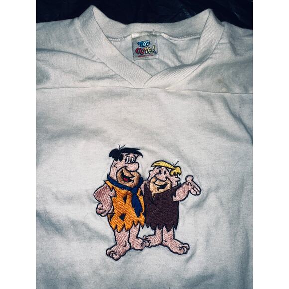 VINTAGE 90's TOO CUTE BRAND FLINTSTONES FOOTBALL JERSEY RAGLAN TEE - Picture 9 of 10